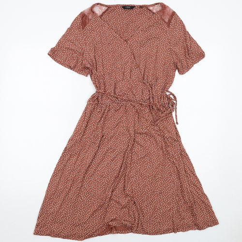 NEXT Womens Brown Polka Dot Viscose Trapeze & Swing Size 10 V-Neck Tie
