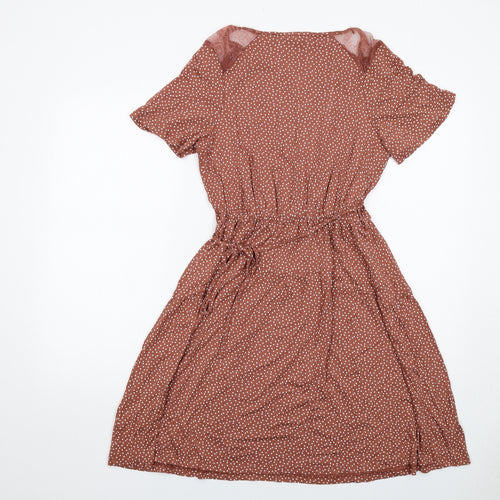 NEXT Womens Brown Polka Dot Viscose Trapeze & Swing Size 10 V-Neck Tie