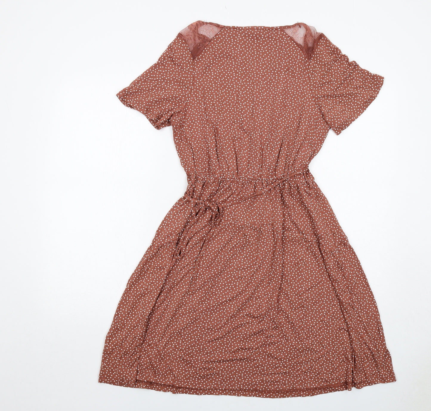 NEXT Womens Brown Polka Dot Viscose Trapeze & Swing Size 10 V-Neck Tie