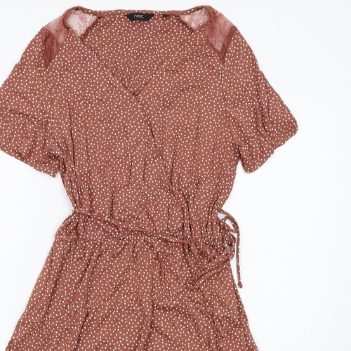 NEXT Womens Brown Polka Dot Viscose Trapeze & Swing Size 10 V-Neck Tie