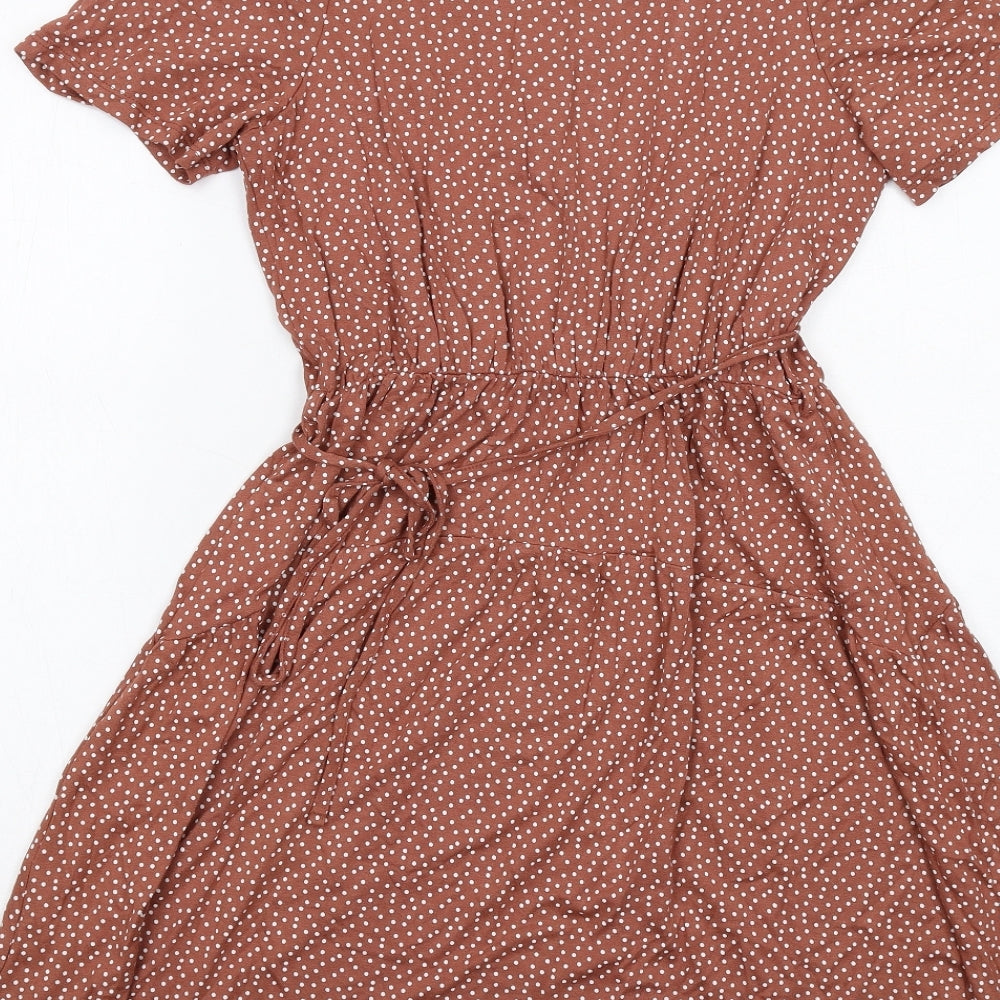 NEXT Womens Brown Polka Dot Viscose Trapeze & Swing Size 10 V-Neck Tie