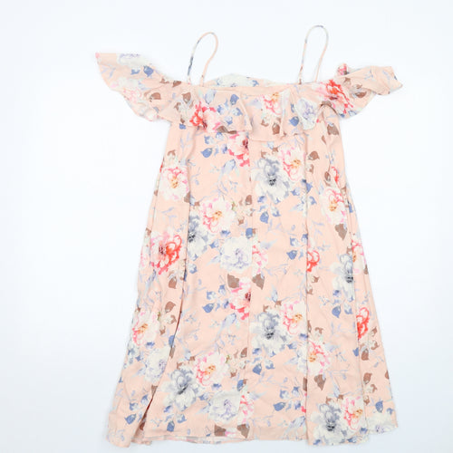 Miss Selfridge Womens Pink Floral Polyester Slip Dress Size 8 Round Neck Pullover - Cold Shoulder