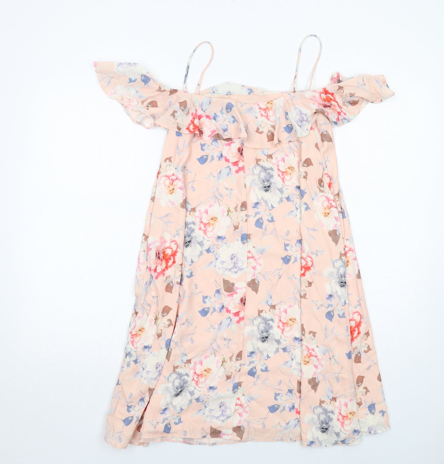 Miss Selfridge Womens Pink Floral Polyester Slip Dress Size 8 Round Neck Pullover - Cold Shoulder