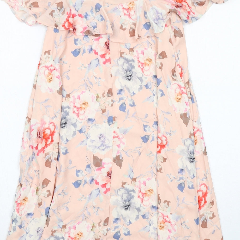 Miss Selfridge Womens Pink Floral Polyester Slip Dress Size 8 Round Neck Pullover - Cold Shoulder