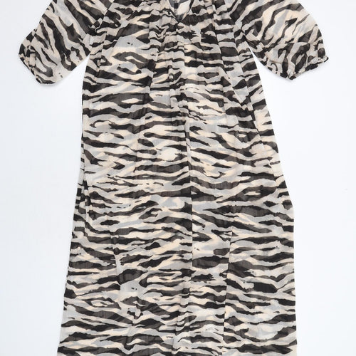 H&M Womens Black Animal Print Polyester Maxi Size XS V-Neck Pullover - Tiger Pattern