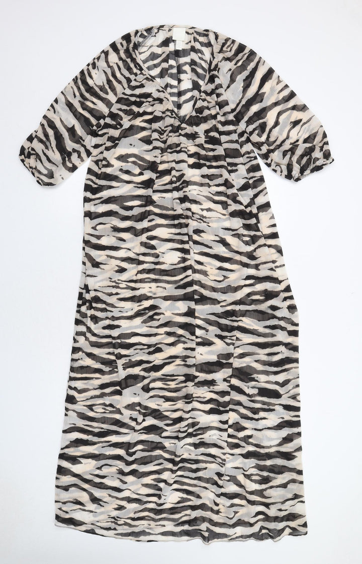 H&M Womens Black Animal Print Polyester Maxi Size XS V-Neck Pullover - Tiger Pattern