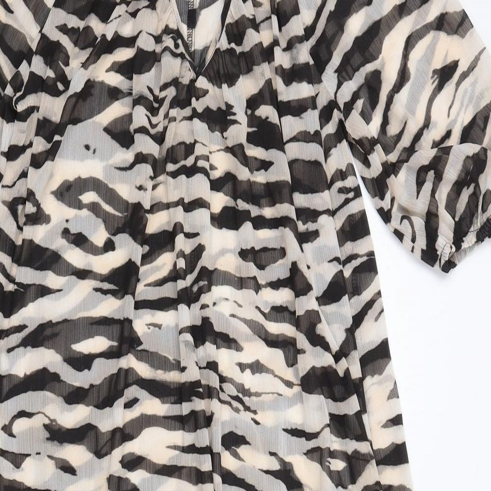 H&M Womens Black Animal Print Polyester Maxi Size XS V-Neck Pullover - Tiger Pattern