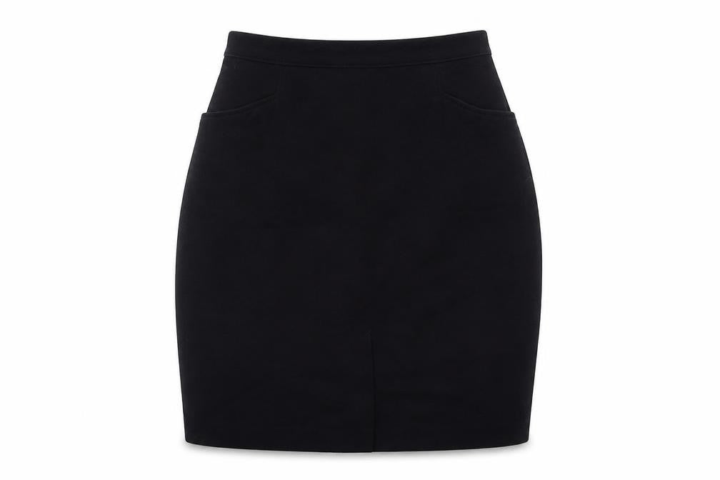 Front view of Next women’s blue polyester a-line skirt, size UK 12, zip