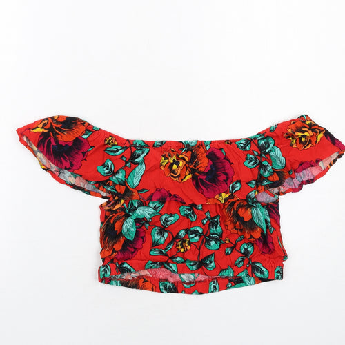 MINKPINK Womens Red Floral Polyester Cropped Blouse Size S Off the Shoulder