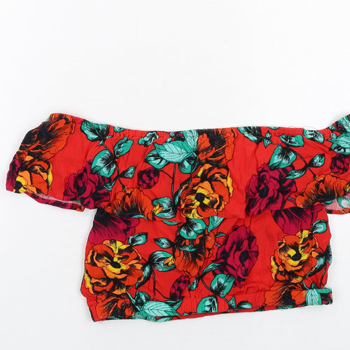 MINKPINK Womens Red Floral Polyester Cropped Blouse Size S Off the Shoulder