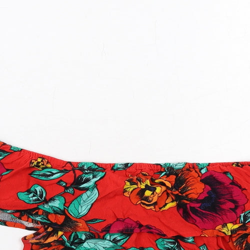 MINKPINK Womens Red Floral Polyester Cropped Blouse Size S Off the Shoulder