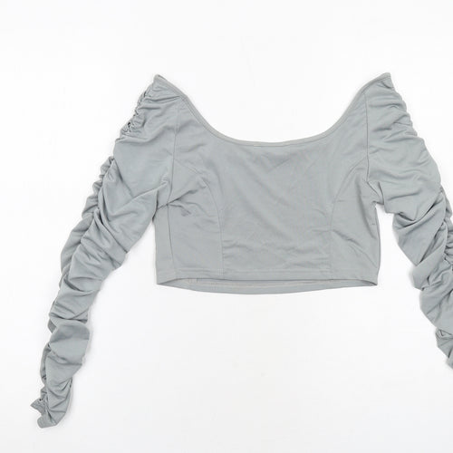Misspap Womens Grey Polyester Cropped Blouse Size 12 Boat Neck