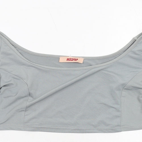 Misspap Womens Grey Polyester Cropped Blouse Size 12 Boat Neck