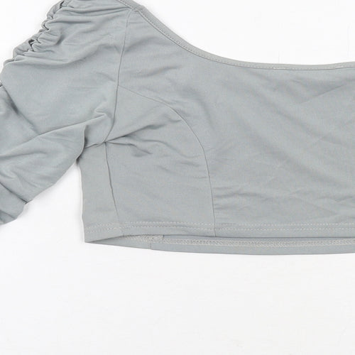 Misspap Womens Grey Polyester Cropped Blouse Size 12 Boat Neck