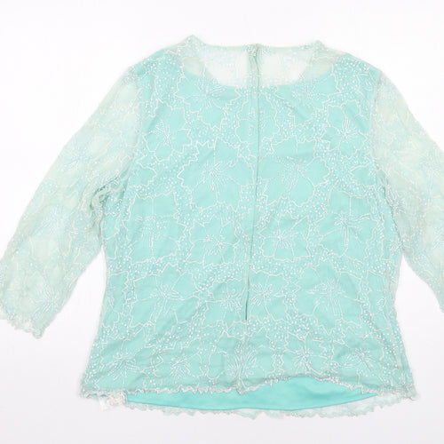 Gina Bacconi Womens Green Floral Silk Basic Blouse Size 22 Round Neck