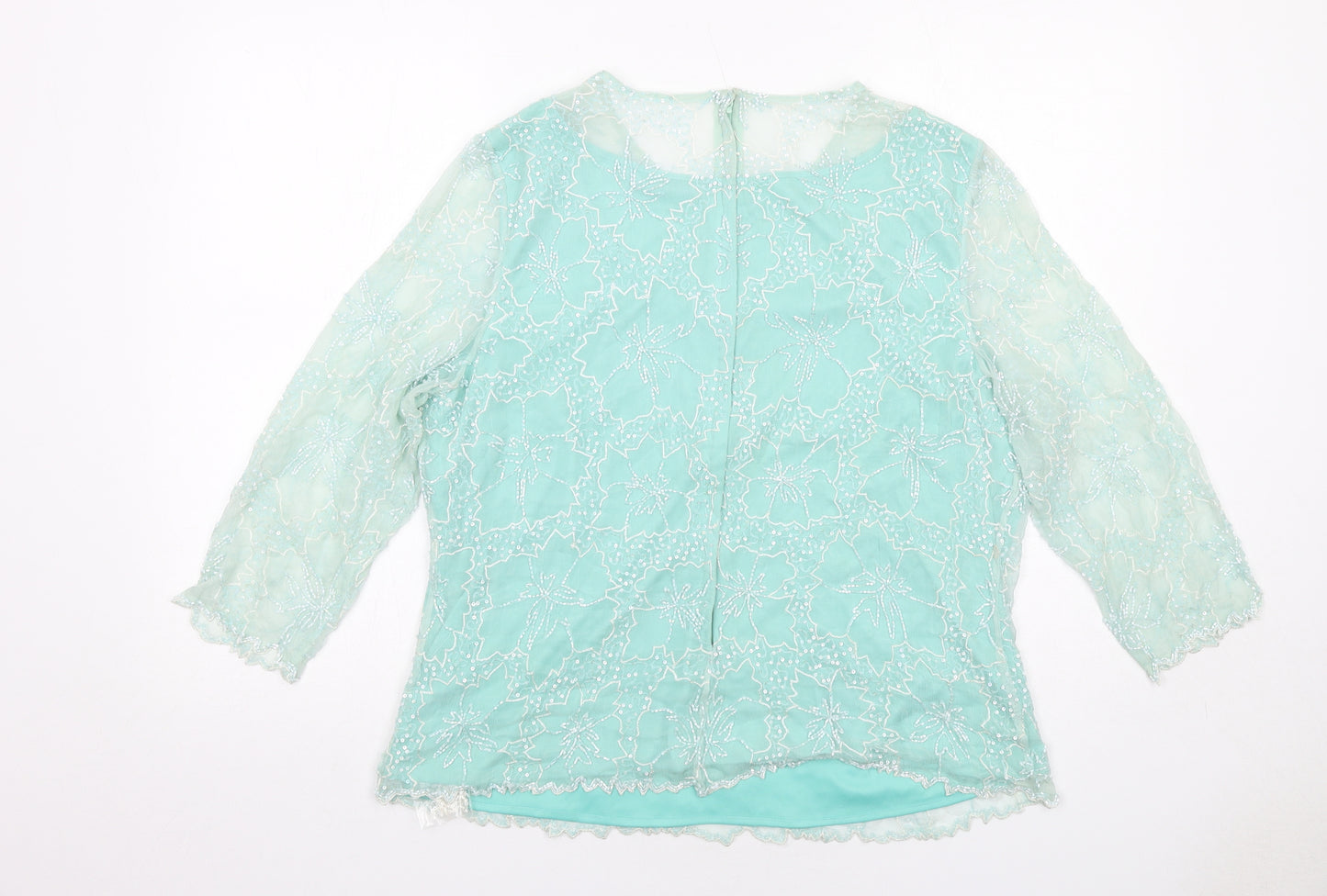 Gina Bacconi Womens Green Floral Silk Basic Blouse Size 22 Round Neck