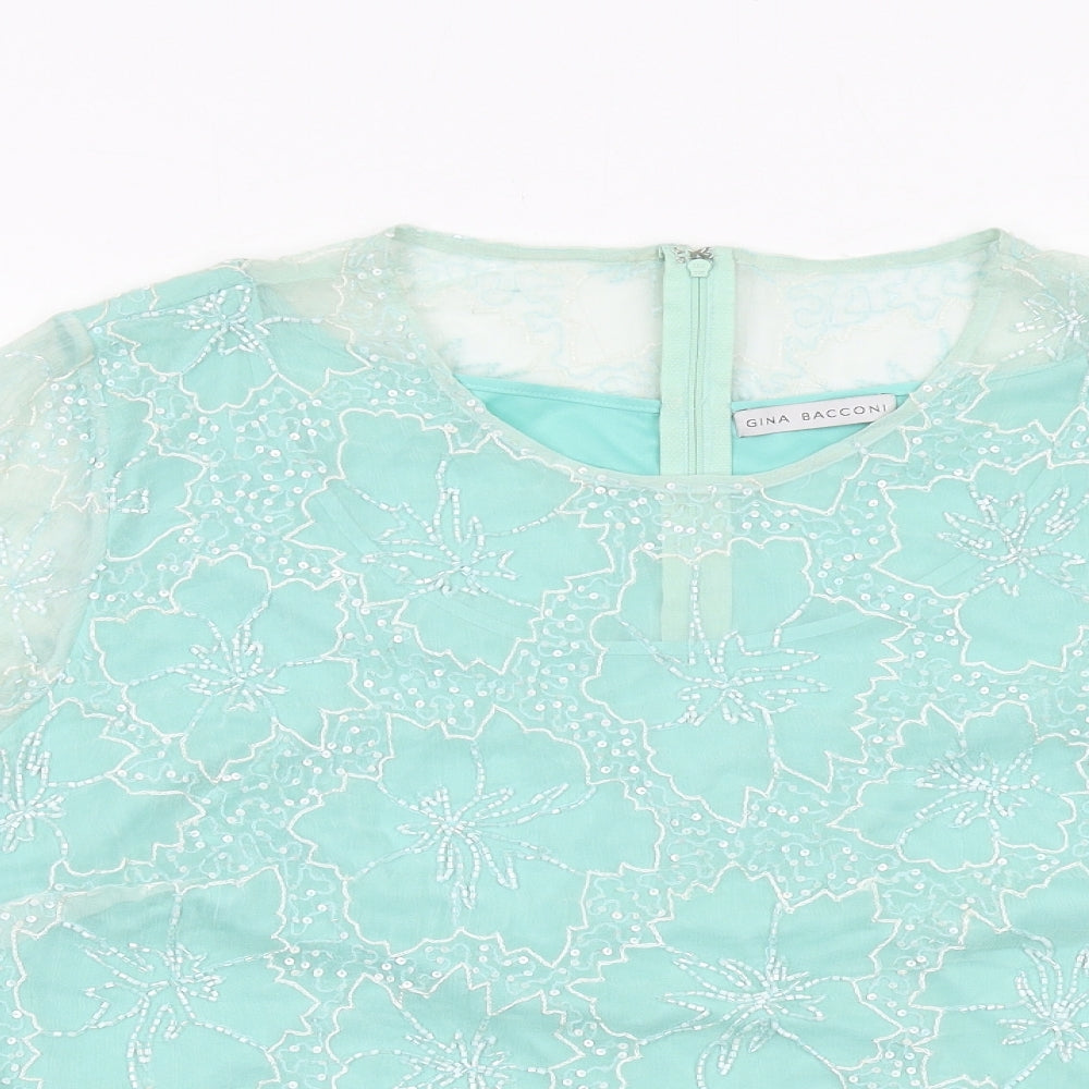 Gina Bacconi Womens Green Floral Silk Basic Blouse Size 22 Round Neck