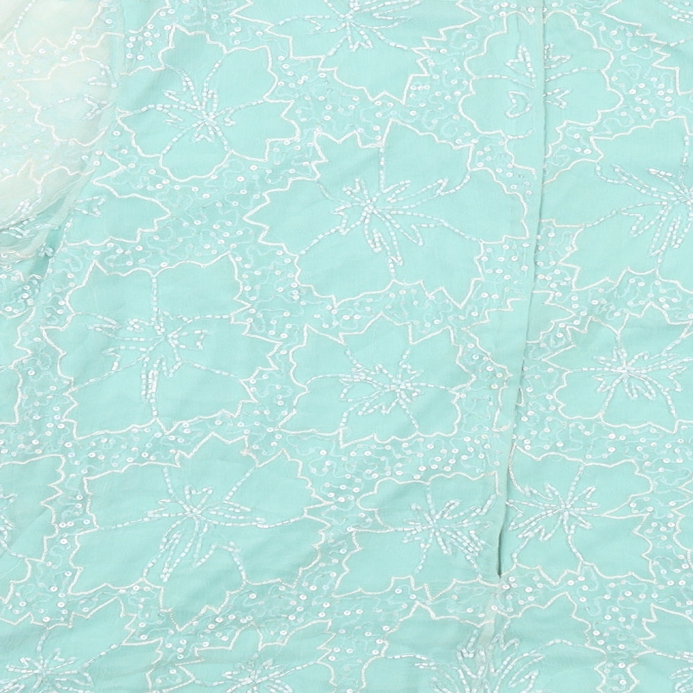 Gina Bacconi Womens Green Floral Silk Basic Blouse Size 22 Round Neck