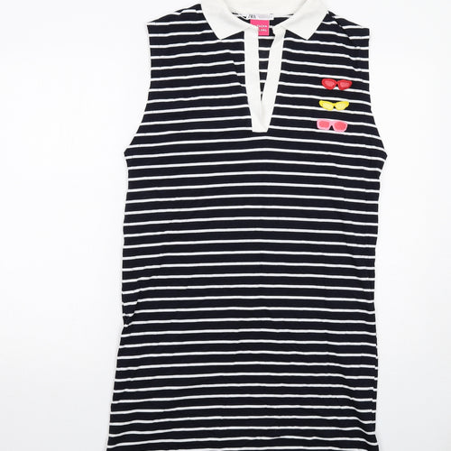 Zara Womens Blue Striped Cotton A-Line Size S Collared Pullover