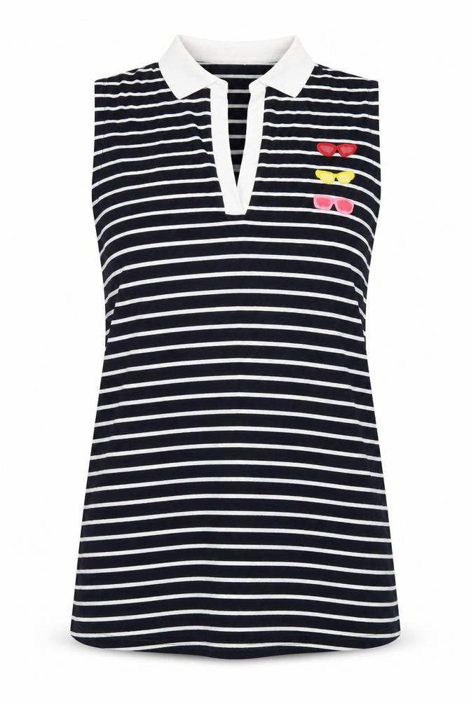 Front view of Zara women’s blue striped cotton a-line, size S, collared pullover