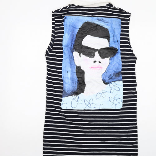 Zara Womens Blue Striped Cotton A-Line Size S Collared Pullover