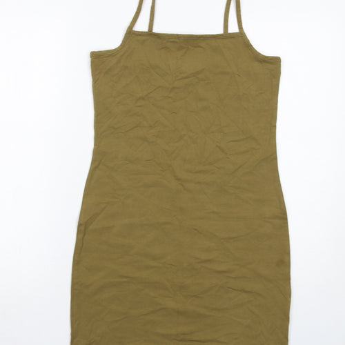 Weekday Womens Green Cotton Bodycon Size M Square Neck Pullover