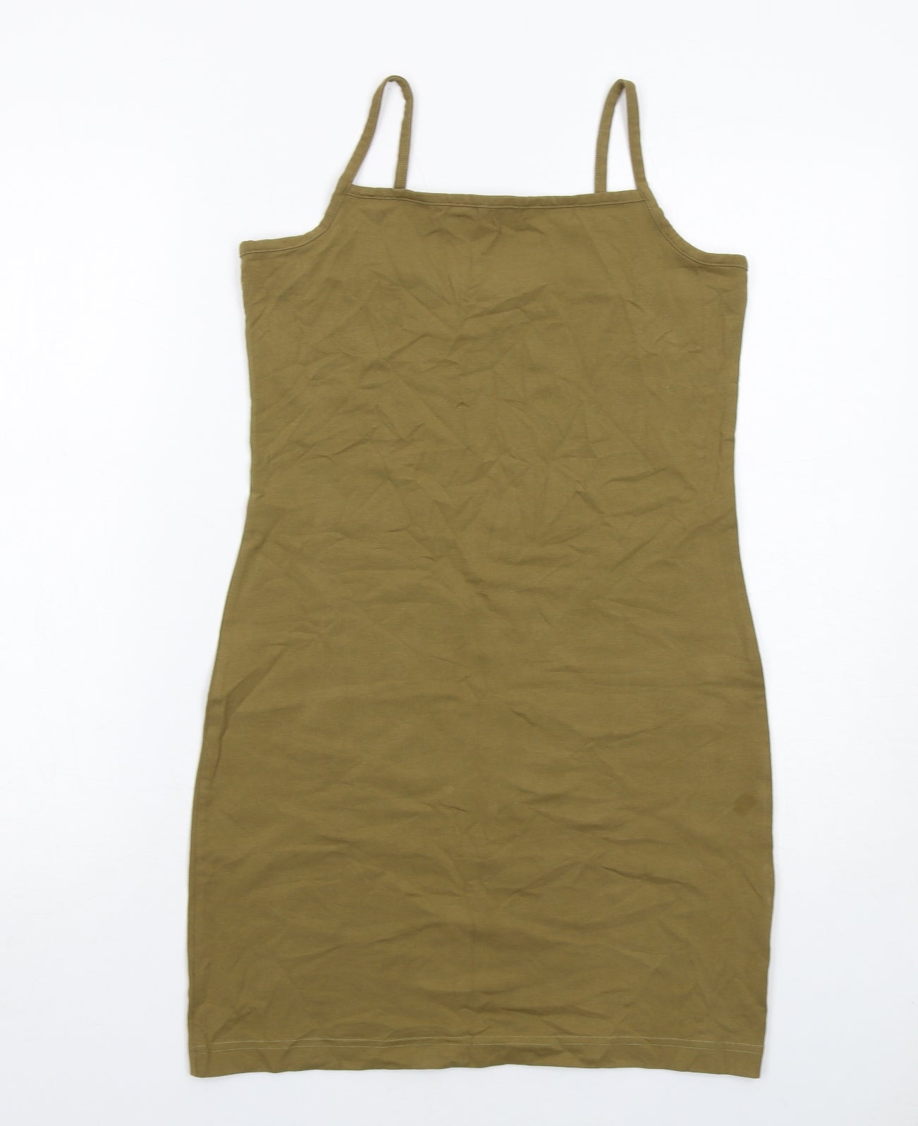 Weekday Womens Green Cotton Bodycon Size M Square Neck Pullover