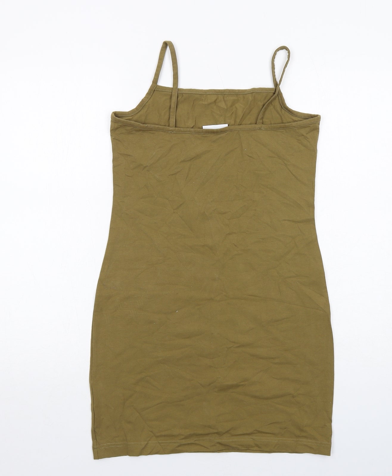 Weekday Womens Green Cotton Bodycon Size M Square Neck Pullover