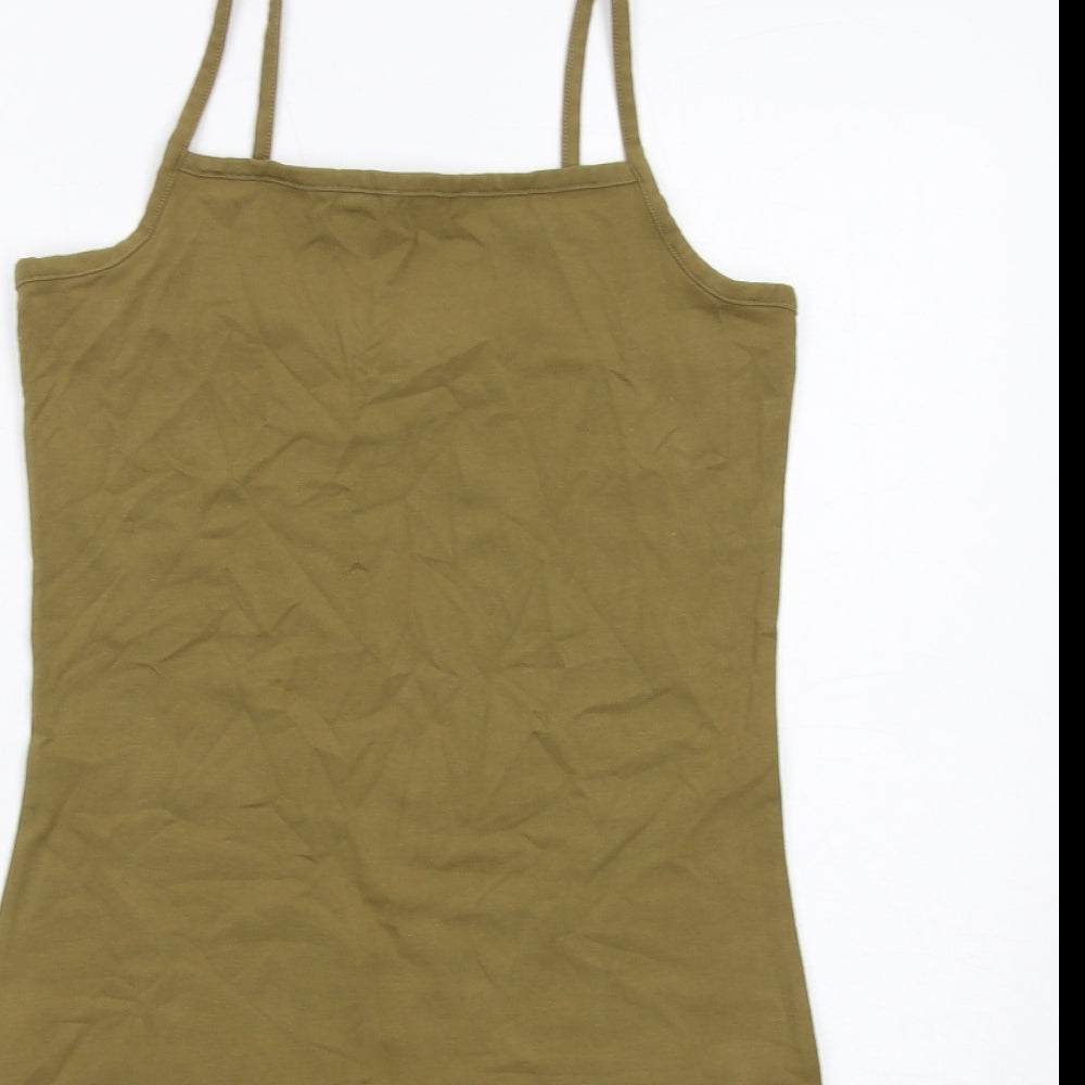 Weekday Womens Green Cotton Bodycon Size M Square Neck Pullover