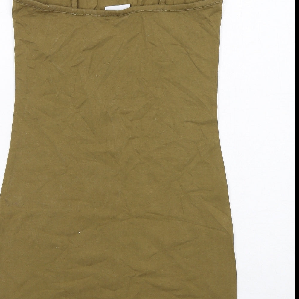 Weekday Womens Green Cotton Bodycon Size M Square Neck Pullover