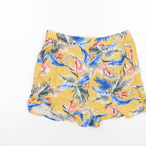 New Look Womens Yellow Geometric Viscose Basic Shorts Size 10 Regular Pull On