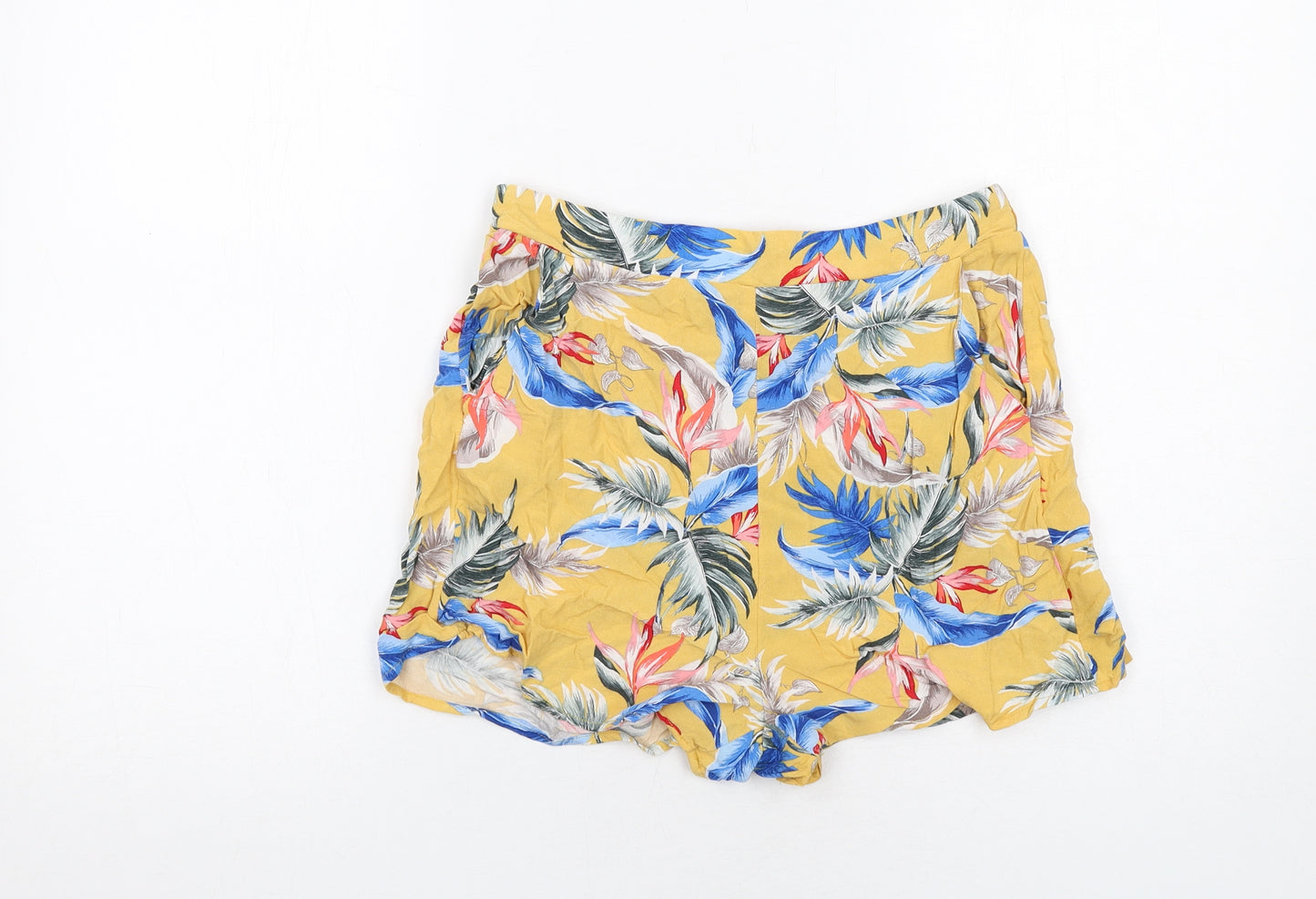 New Look Womens Yellow Geometric Viscose Basic Shorts Size 10 Regular Pull On