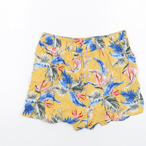 New Look Womens Yellow Geometric Viscose Basic Shorts Size 10 Regular Pull On
