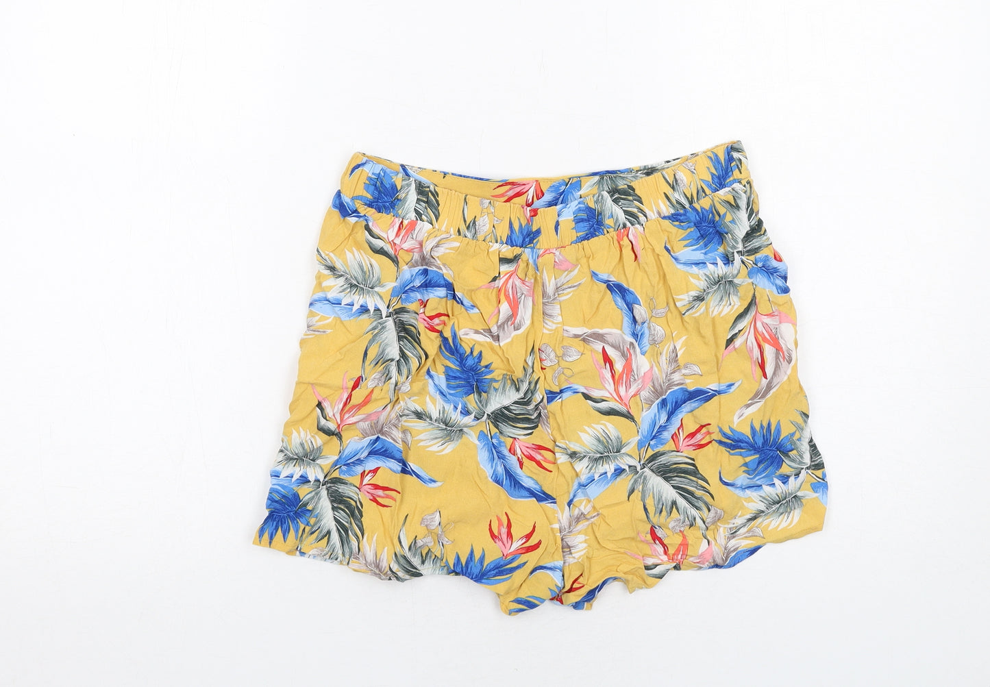 New Look Womens Yellow Geometric Viscose Basic Shorts Size 10 Regular Pull On