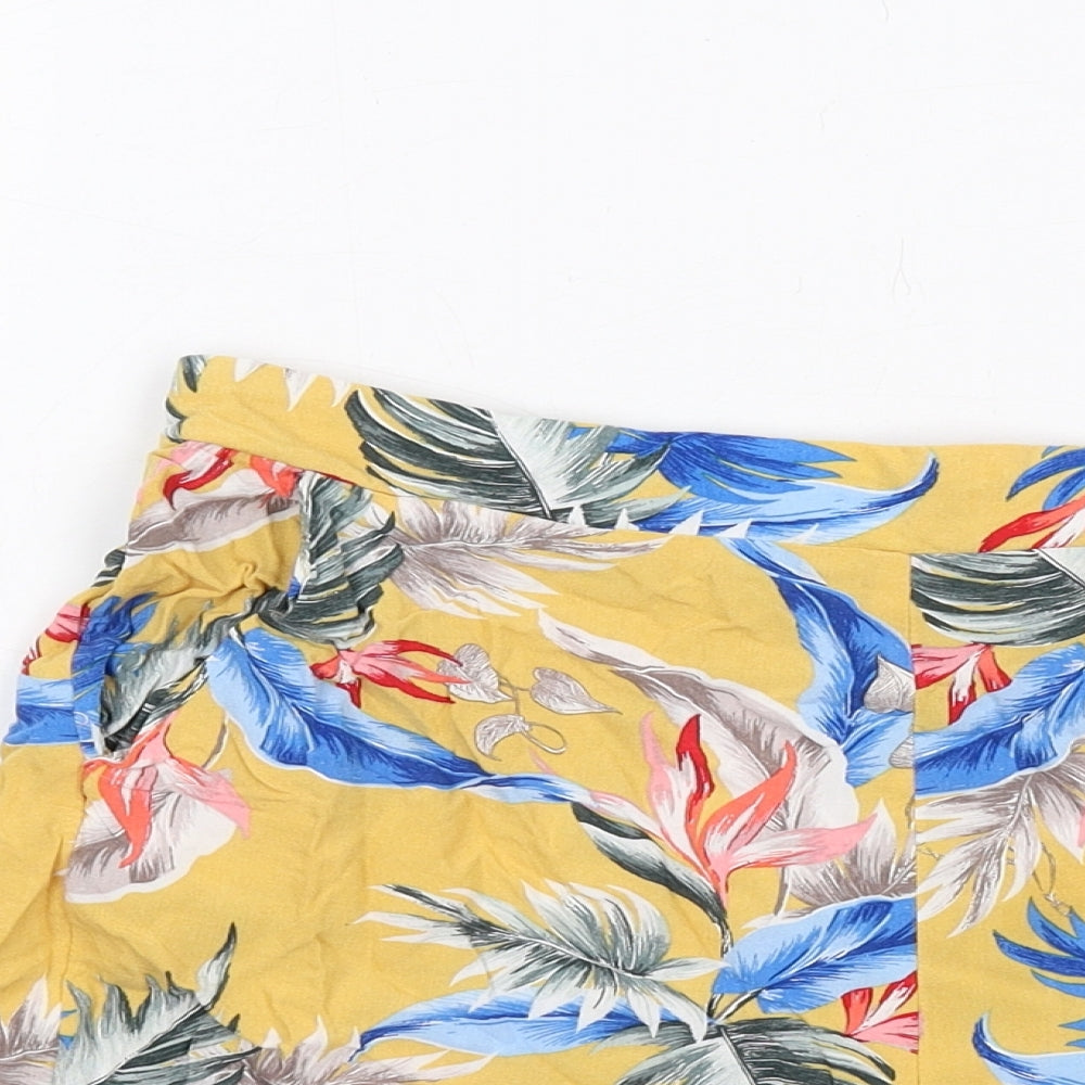 New Look Womens Yellow Geometric Viscose Basic Shorts Size 10 Regular Pull On