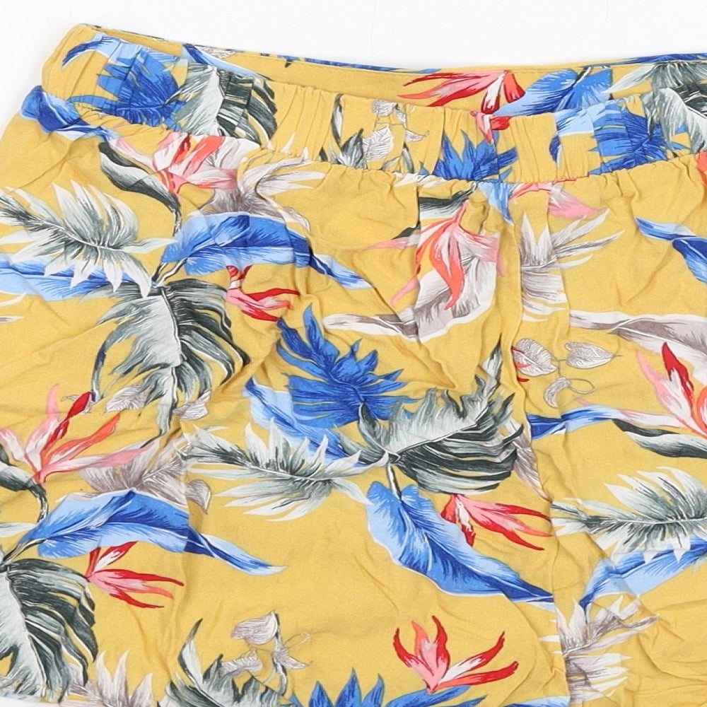 New Look Womens Yellow Geometric Viscose Basic Shorts Size 10 Regular Pull On