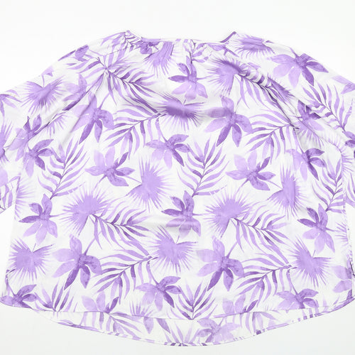 Marks and Spencer Womens Purple Floral Polyester Basic Blouse Size 20 V-Neck