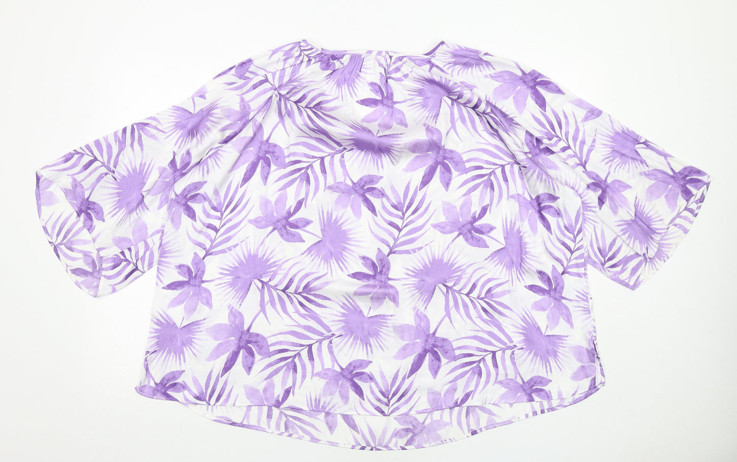 Marks and Spencer Womens Purple Floral Polyester Basic Blouse Size 20 V-Neck