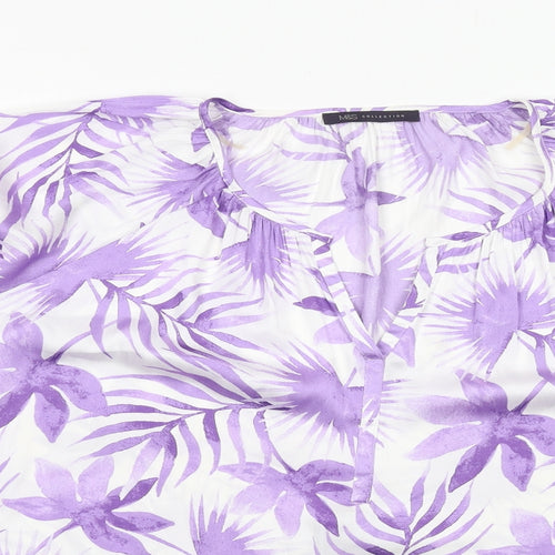 Marks and Spencer Womens Purple Floral Polyester Basic Blouse Size 20 V-Neck