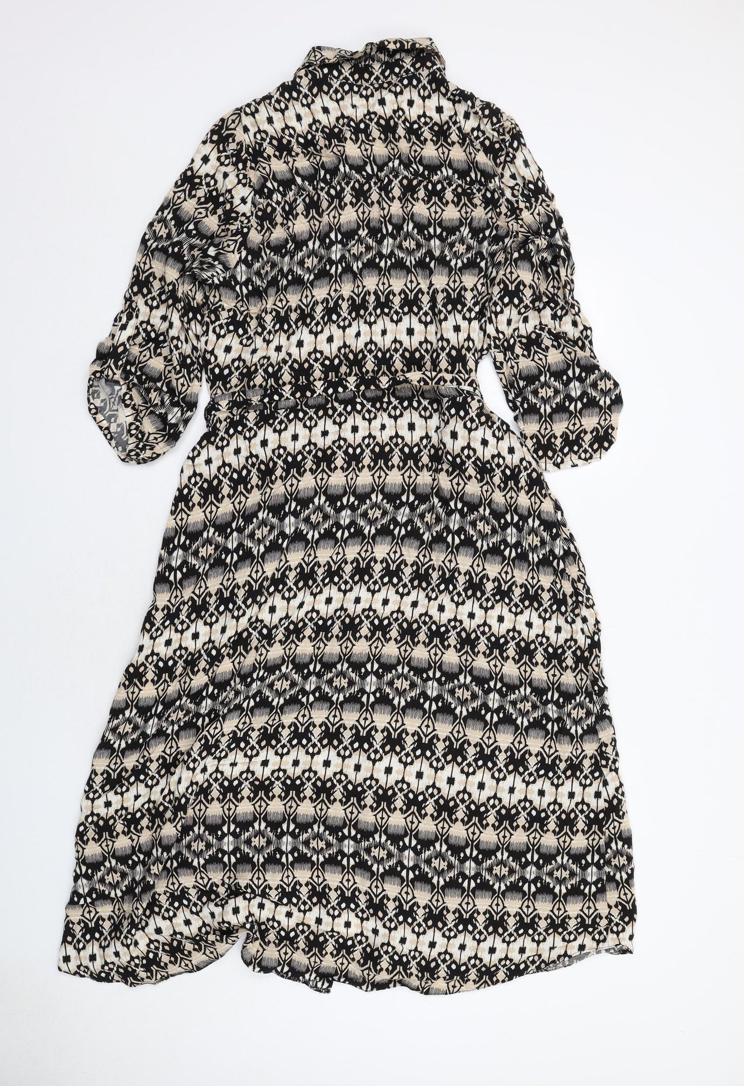 M&Co Womens Black Geometric Viscose Shirt Dress Size 14 Collared Button