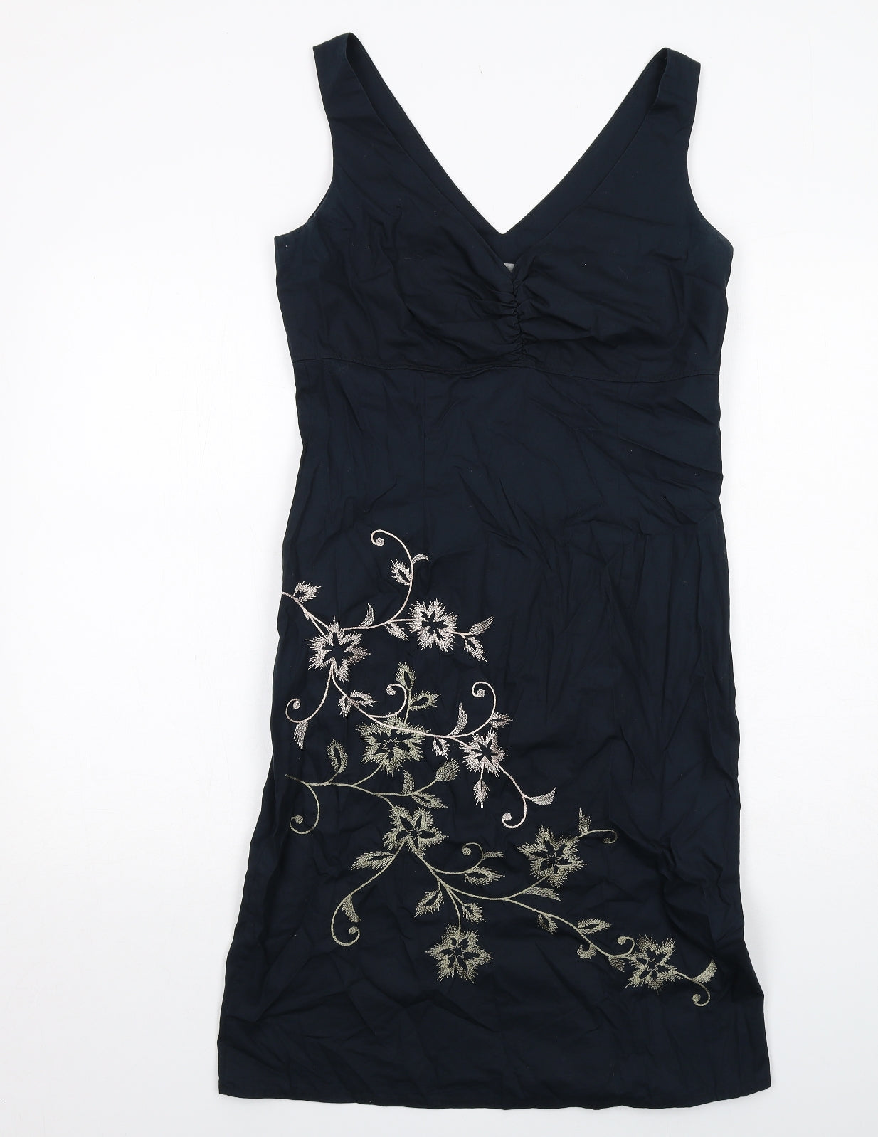 Marks and Spencer Womens Black Floral Cotton A-Line Size 12 V-Neck Zip