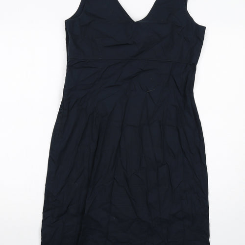 Marks and Spencer Womens Black Floral Cotton A-Line Size 12 V-Neck Zip
