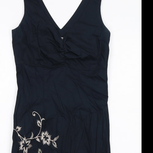 Marks and Spencer Womens Black Floral Cotton A-Line Size 12 V-Neck Zip