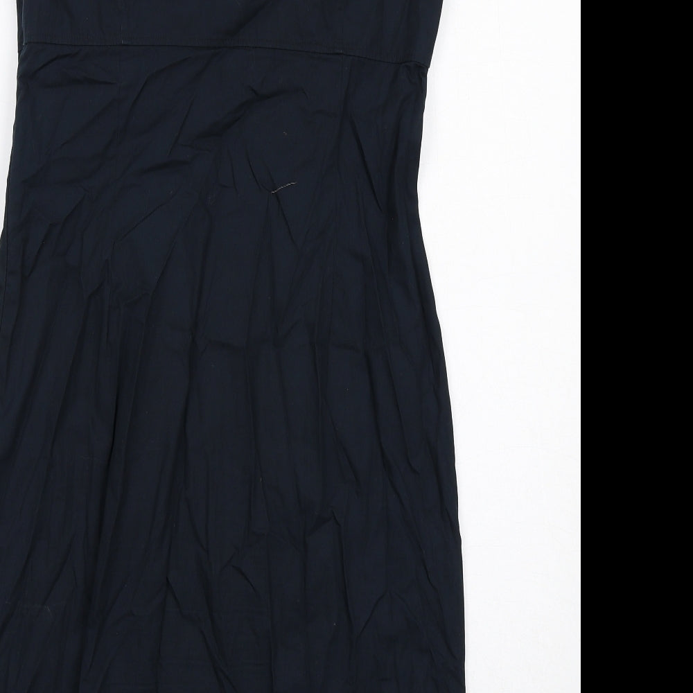 Marks and Spencer Womens Black Floral Cotton A-Line Size 12 V-Neck Zip
