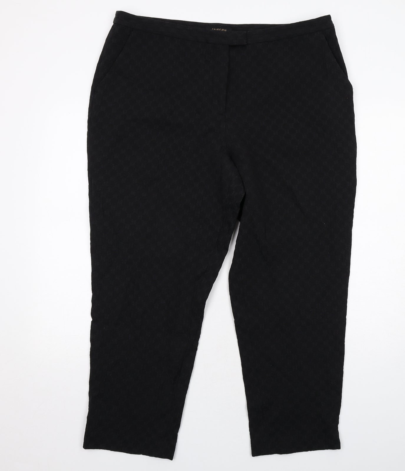 Jaeger Womens Black Cotton Carrot Trousers Size 18 Regular Zip - Textured