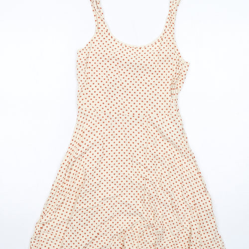 Jacqueline De Yong Womens Ivory Polka Dot Viscose Tank Dress Size 6 Round Neck Pullover