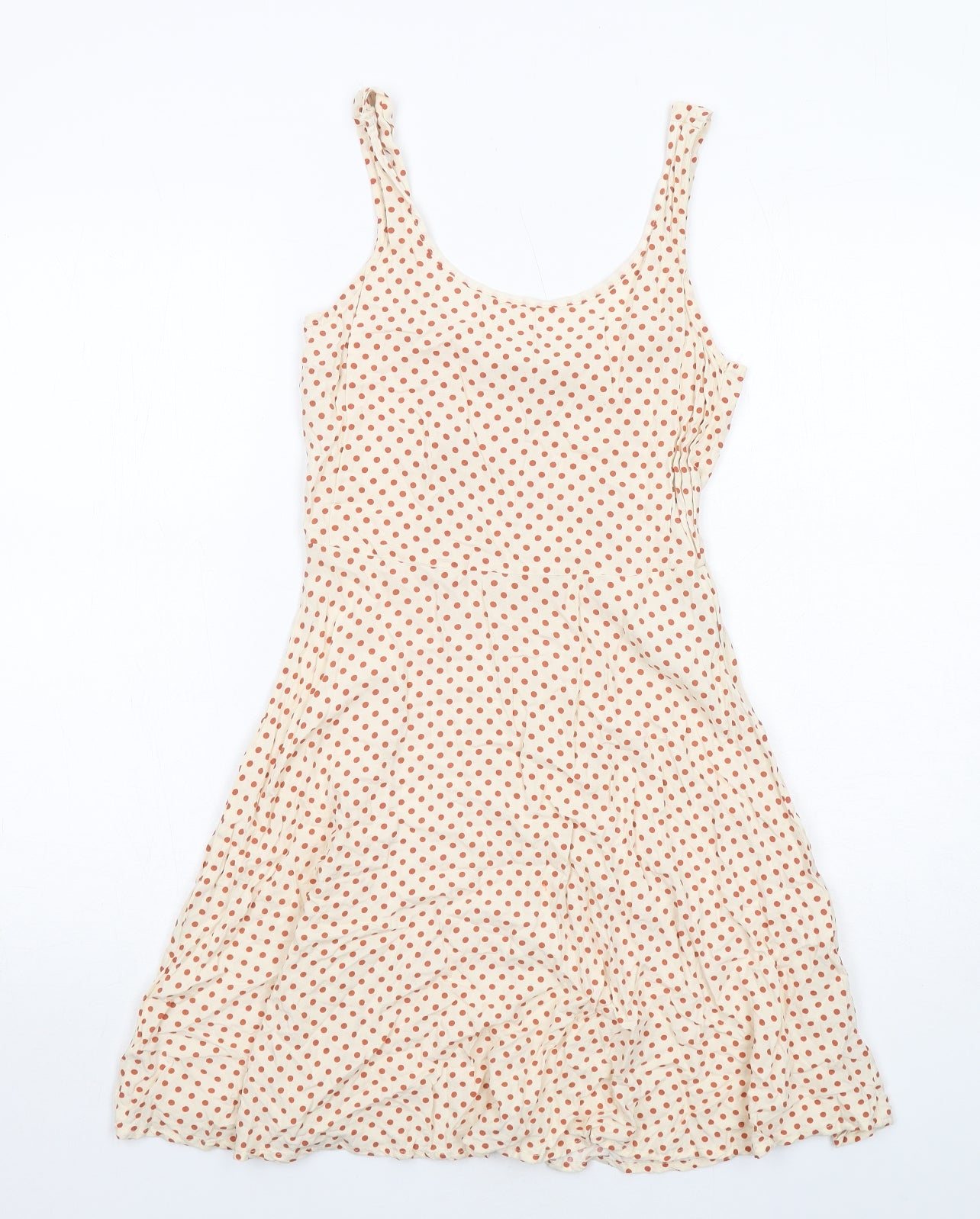 Jacqueline De Yong Womens Ivory Polka Dot Viscose Tank Dress Size 6 Round Neck Pullover
