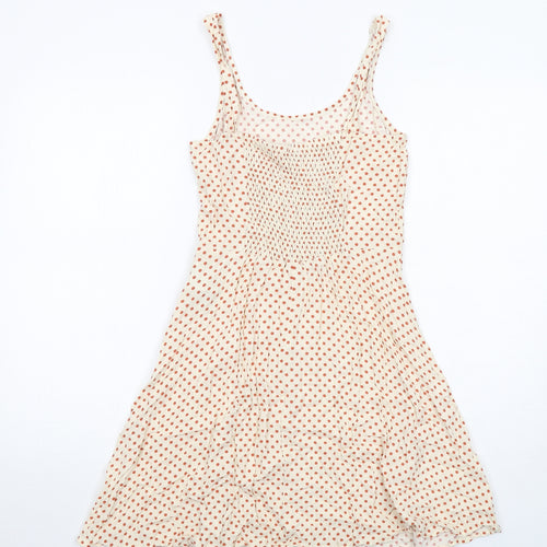 Jacqueline De Yong Womens Ivory Polka Dot Viscose Tank Dress Size 6 Round Neck Pullover