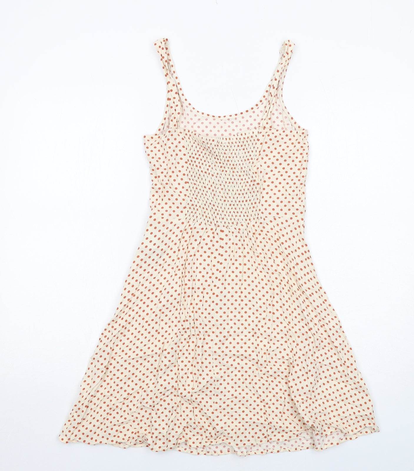 Jacqueline De Yong Womens Ivory Polka Dot Viscose Tank Dress Size 6 Round Neck Pullover