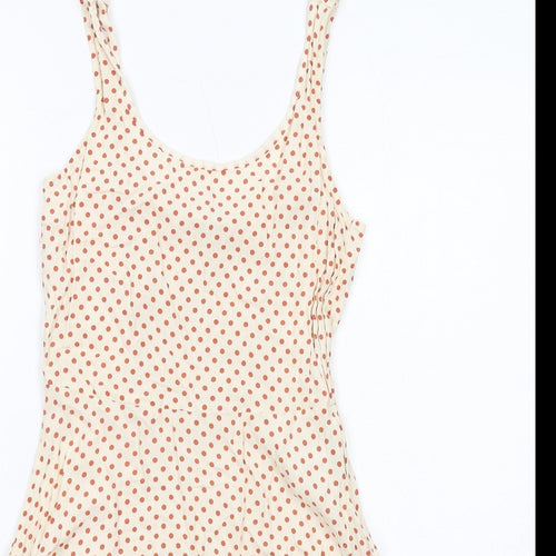 Jacqueline De Yong Womens Ivory Polka Dot Viscose Tank Dress Size 6 Round Neck Pullover